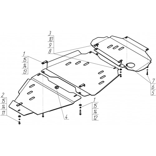 Защита Картера двигателя, КПП, Раздаточной коробки MOTODOR для Nissan Pathfinder 2010-2014 (III R51 рестайлинг), Сталь 3 мм - Арт. 11413